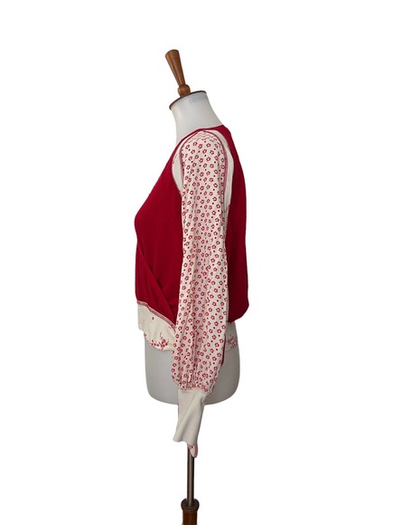 Free People Two Toned Faux Wrap Pullover Top Long Sleeve Red L Large - Picture 6 of 7